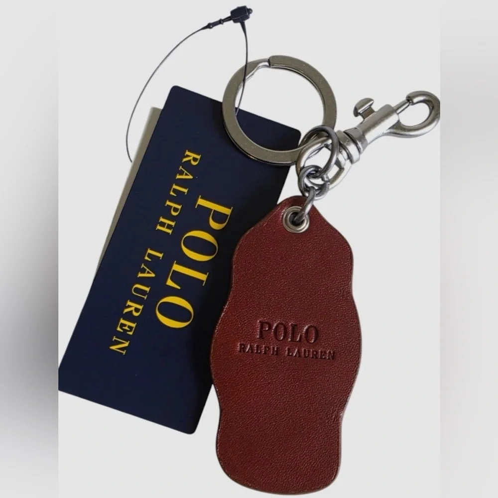 NEW Polo Ralph Lauren FIELD JACKET BEAR - LEATHER Key Ring Keychain - BROWN